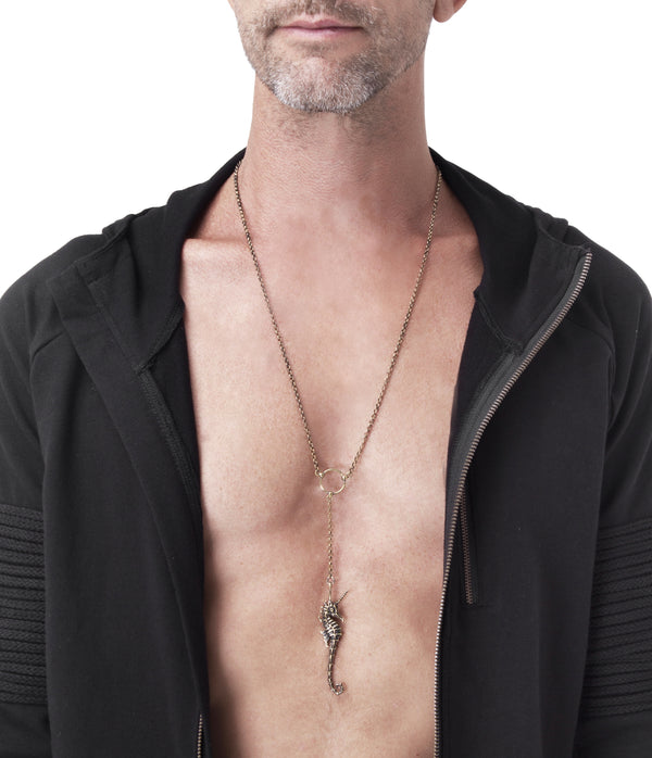 seahorse unicorn pendant - brass