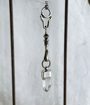 art nouveau spire connector with cystal pendant with chain and adjustable clasp.